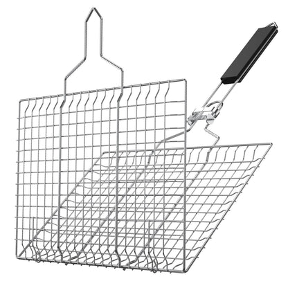 Stainless Steel Grill Basket with Locking Lid, Foldable Handle and Two Sizes