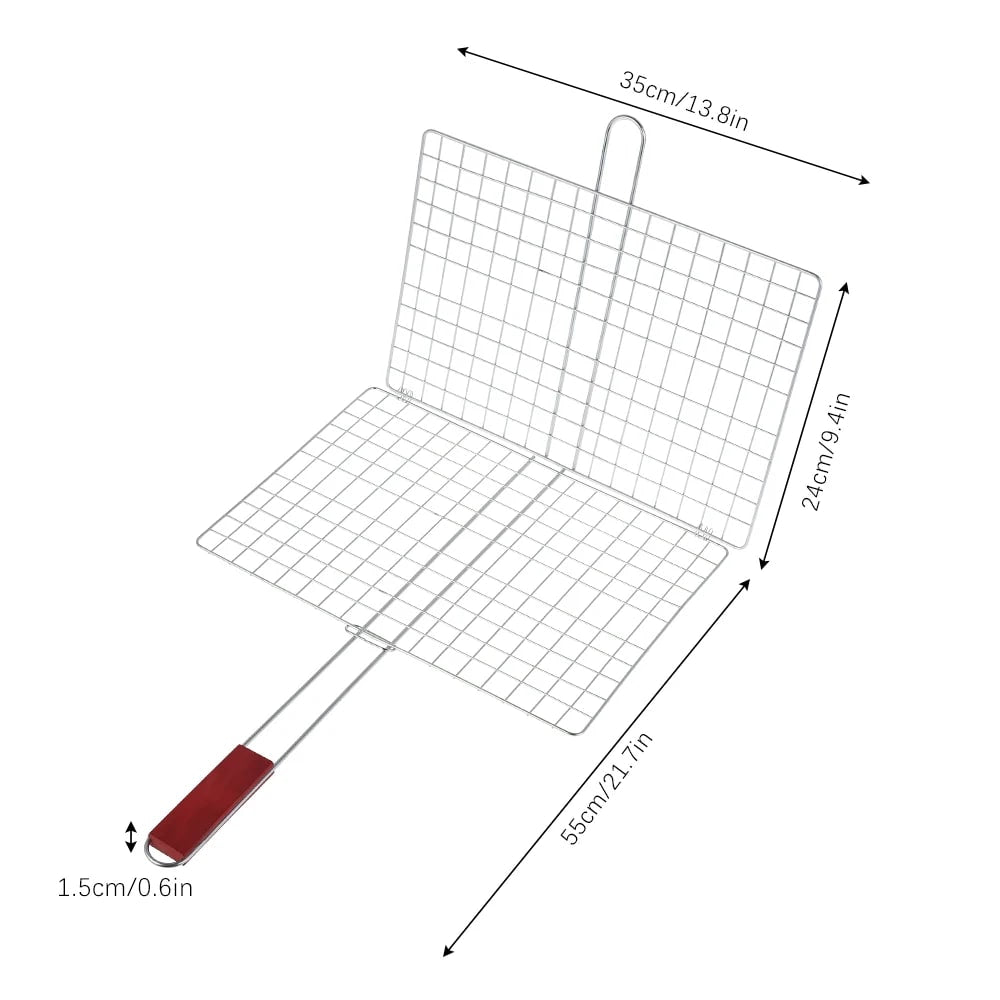 Stainless Steel Grill Basket with Locking Lid, Foldable Handle and Two Sizes - 04