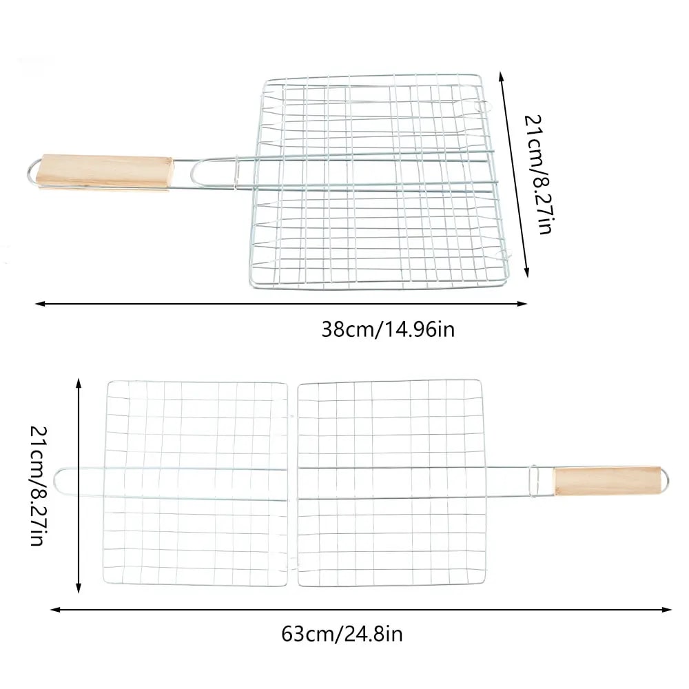 Stainless Steel Grill Basket with Locking Lid, Foldable Handle and Two Sizes - 03