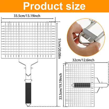 Stainless Steel Grill Basket with Locking Lid, Foldable Handle and Two Sizes - 02