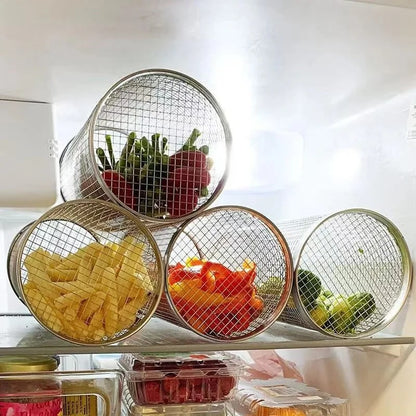 Stainless Steel BBQ Grill Basket Cage, Rolling Round Food Basket, 20.5 or 30.5cm