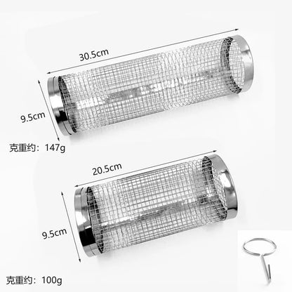 Stainless Steel BBQ Grill Basket Cage, Rolling Round Food Basket, 20.5 or 30.5cm