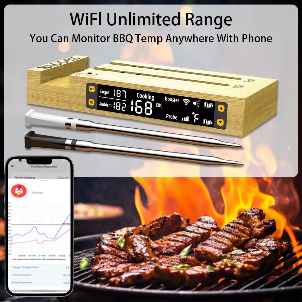 WiFi Sub-1G Wireless Meat Thermometer BBQ8 with App for BBQ, Smoker, Grill and Oven