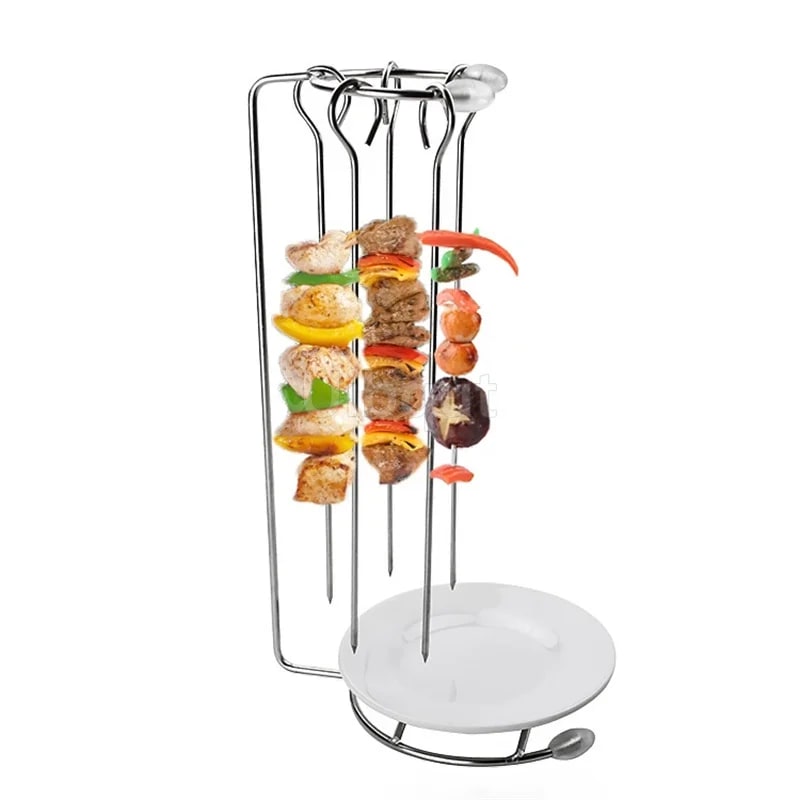 Kebab Barbecue Rack Metal Vertical Skewer Stand with Food Tray Uibqut B4131
