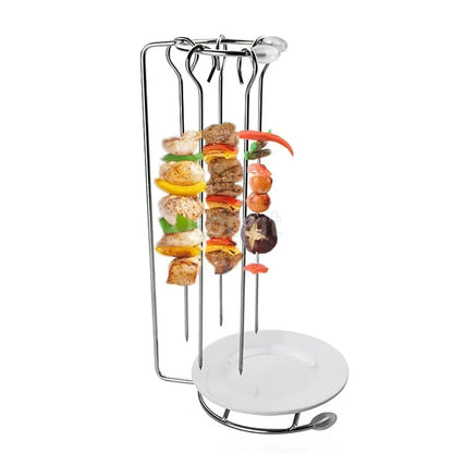 Kebab Barbecue Rack Metal Vertical Skewer Stand with Food Tray Uibqut B4131