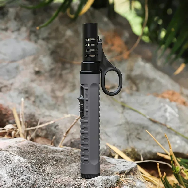 Portable Refillable Butane Ignition Torch, Windproof Outdoor BBQ Lighter - grey