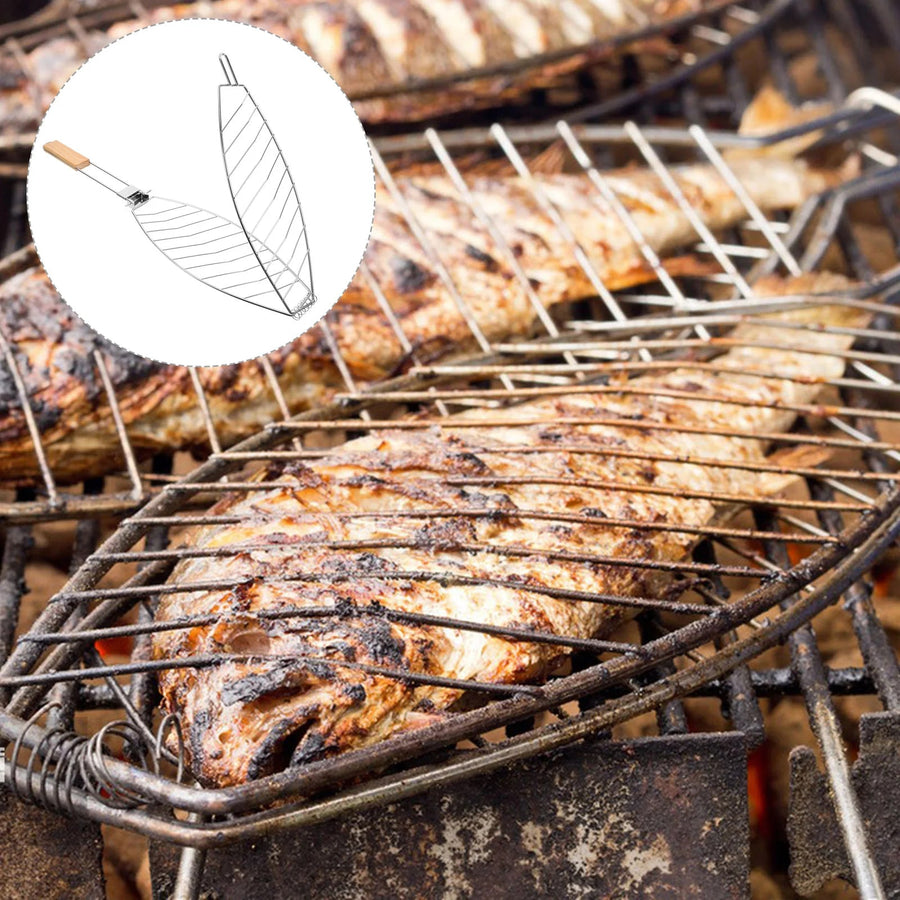 Folding Stainless Steel Fish Grill Basket 62cm Silver BBQ Camping Basket