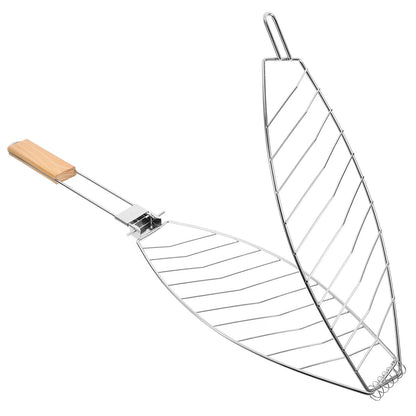 Folding Stainless Steel Fish Grill Basket 62cm Silver BBQ Camping Basket