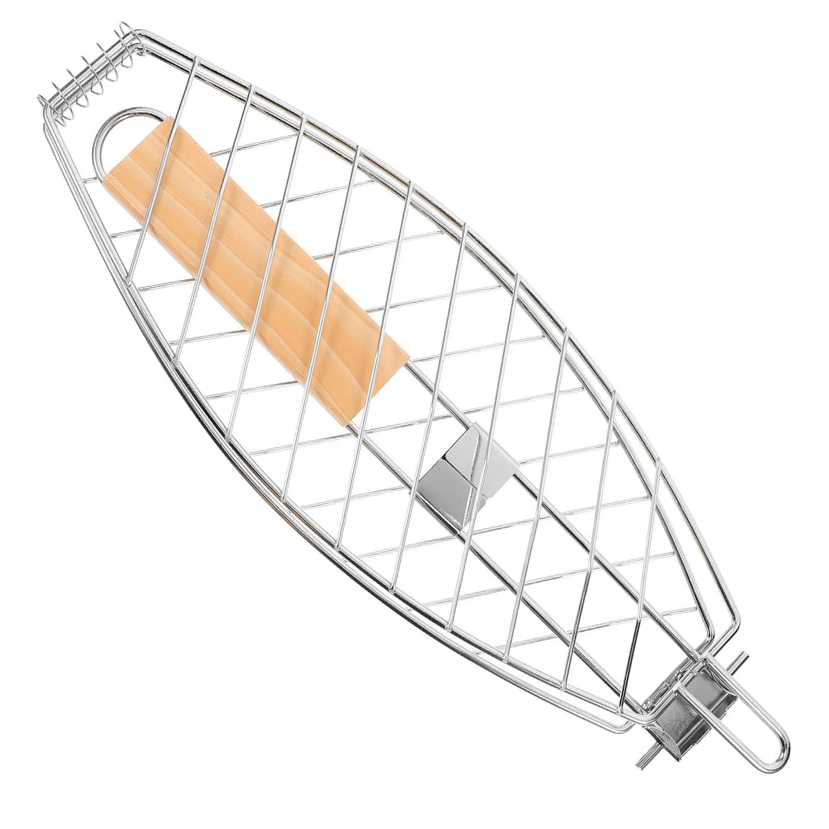 Folding Stainless Steel Fish Grill Basket 62cm Silver BBQ Camping Basket
