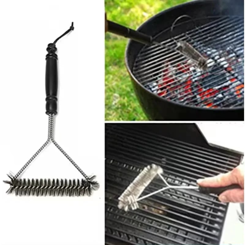 Triangular Stainless Steel Wire Grill Brush with Scraper, 11 or 12 in