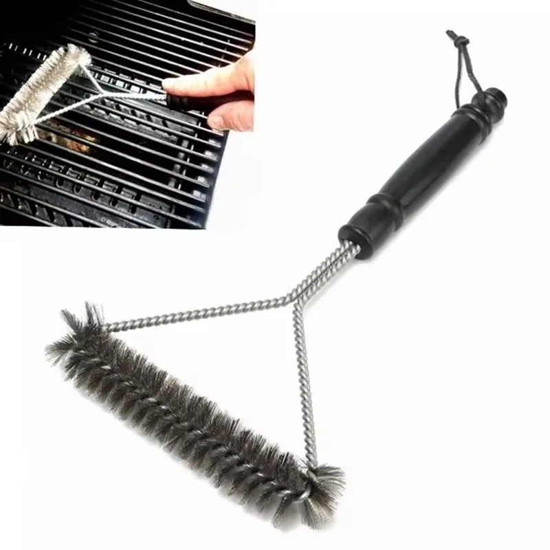 Triangular Stainless Steel Wire Grill Brush with Scraper, 11 or 12 in