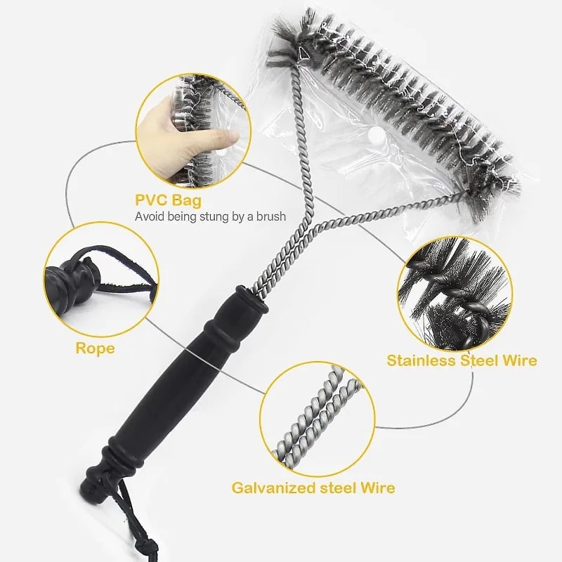 Triangular Stainless Steel Wire Grill Brush with Scraper, 11 or 12 in