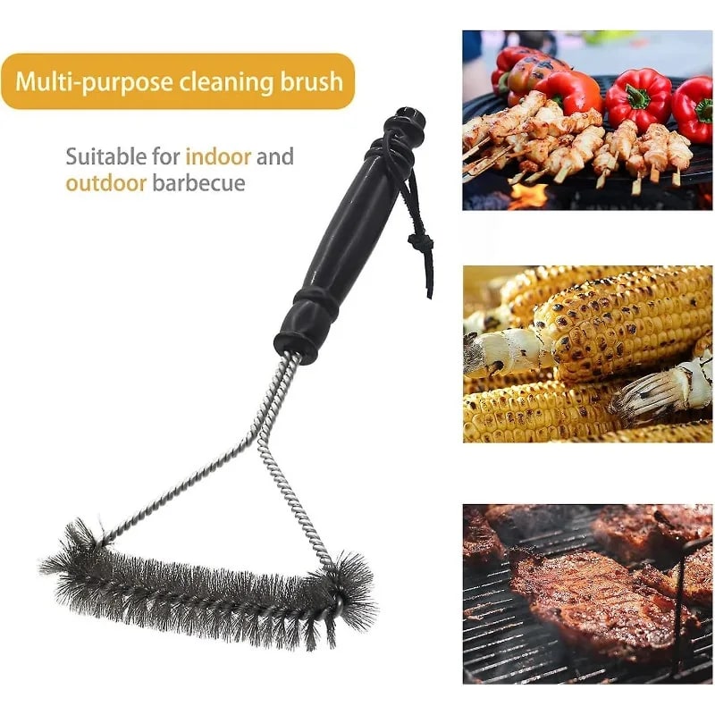 Triangular Stainless Steel Wire Grill Brush with Scraper, 11 or 12 in