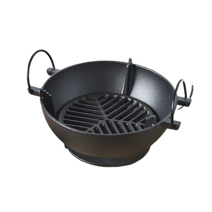 Round Charcoal Grill Barbecue Stove, Cast Iron and Stainless Steel, 22/24/26cm, Black
