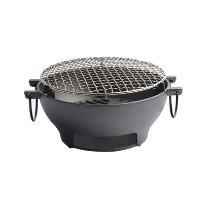 Round Charcoal Grill Barbecue Stove, Cast Iron and Stainless Steel, 22/24/26cm, Black