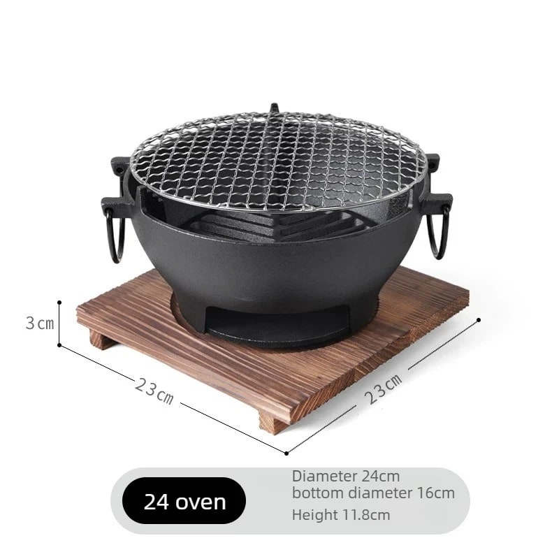 Round Charcoal Grill Barbecue Stove, Cast Iron and Stainless Steel, 22/24/26cm, Black - 24