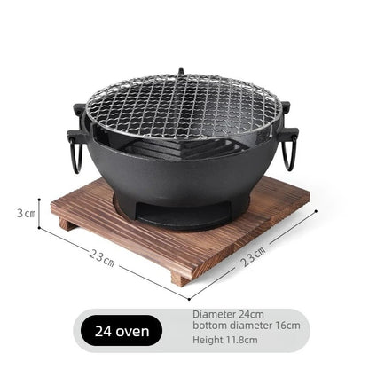 Round Charcoal Grill Barbecue Stove, Cast Iron and Stainless Steel, 22/24/26cm, Black - 24