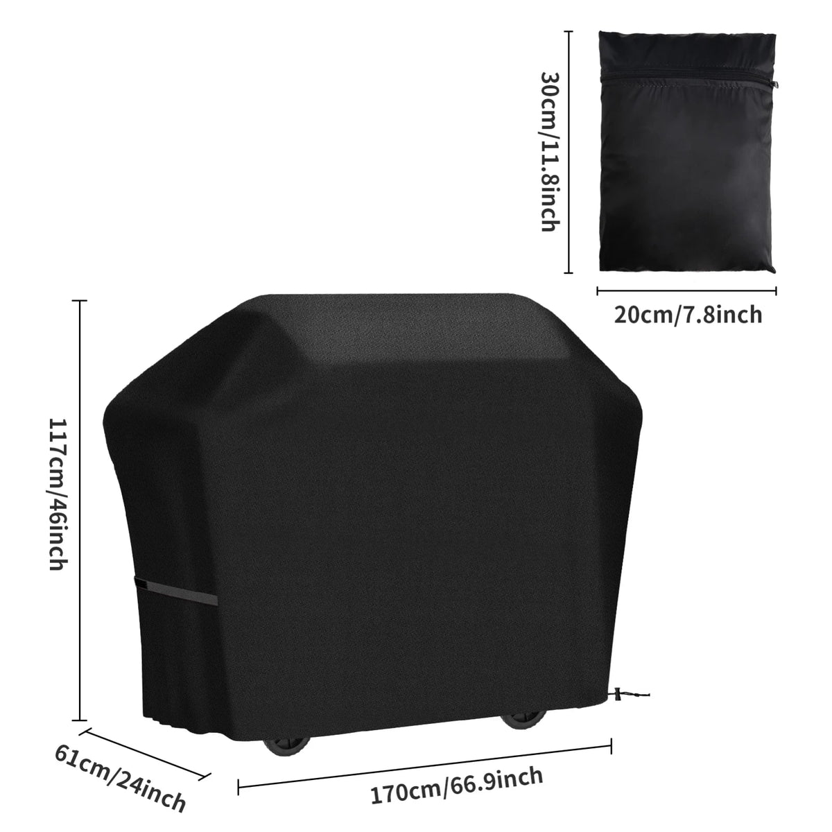 Outdoor BBQ Grill Cover, Waterproof Fabric, Large Gas or Charcoal Barbecue - A