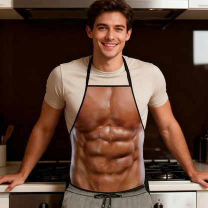 Six-Pack Abs Illusion Apron, Waterproof Polyester BBQ and Kitchen Apron