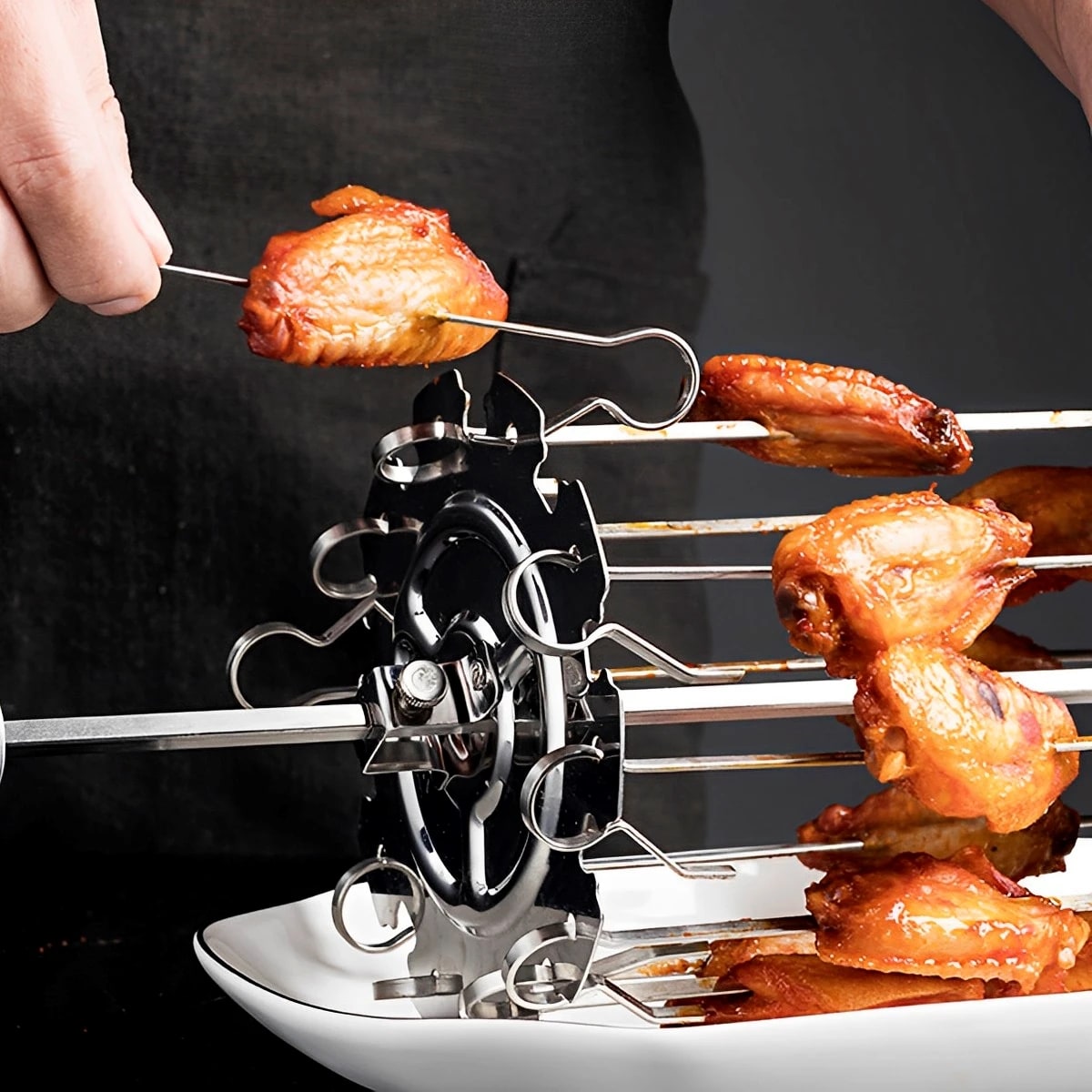 Stainless Steel Oven Grill Cage with 10 Skewers, 25cm Rotisserie Roaster