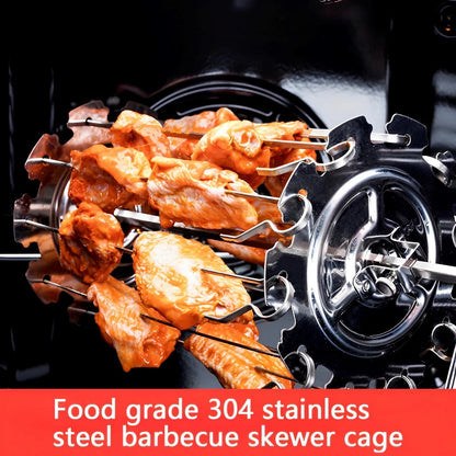 Stainless Steel Oven Grill Cage with 10 Skewers, 25cm Rotisserie Roaster