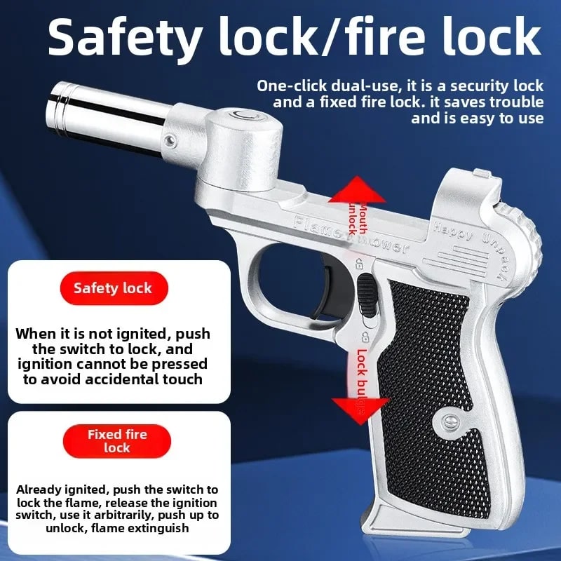 Foldable Butane Gas Lighter with Safety Lock, Windproof Blue Flame