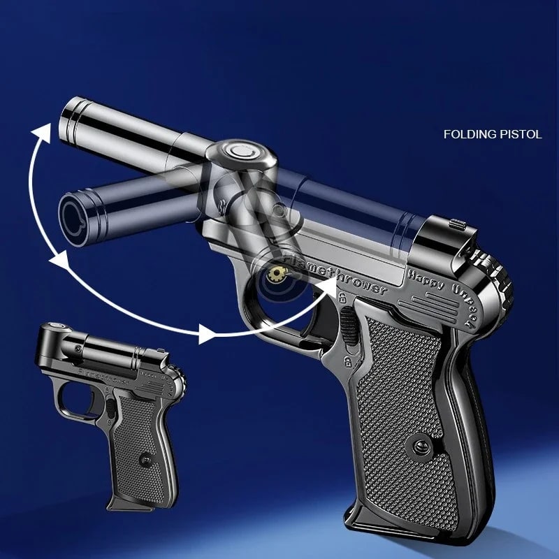 Foldable Butane Gas Lighter with Safety Lock, Windproof Blue Flame