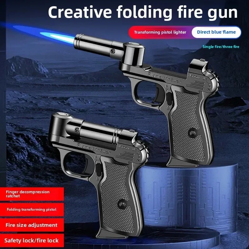 Foldable Butane Gas Lighter with Safety Lock, Windproof Blue Flame