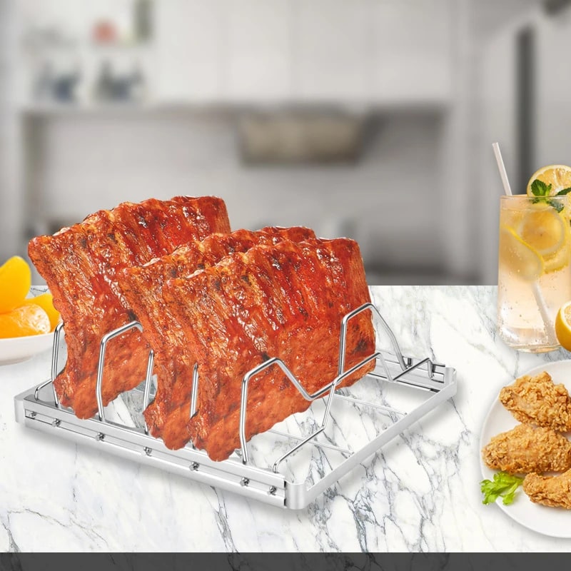 Stainless Steel Rib Grill Rack for BBQ and Smoking, 26.6cm