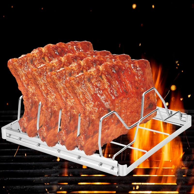Stainless Steel Rib Grill Rack for BBQ and Smoking, 26.6cm