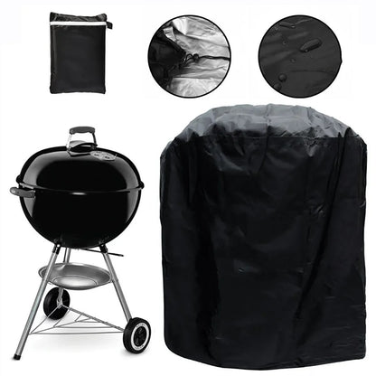 Round BBQ Grill Cover, Waterproof Outdoor Barbecue Cover, Black, 58 x 77cm or 71 x 73cm