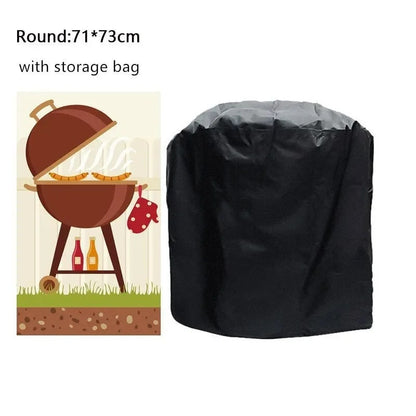 Round BBQ Grill Cover, Waterproof Outdoor Barbecue Cover, Black, 58 x 77cm or 71 x 73cm - 71X73cm