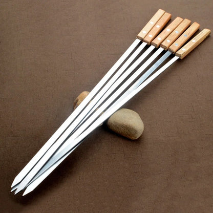 60cm Metal BBQ Skewers with Wooden Handles, Carry Bag, 6 or 12 Pack