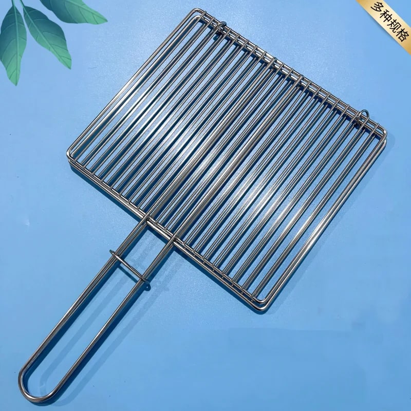 304 Stainless Steel BBQ Grill Basket with Long Handle, Folding Square Mesh