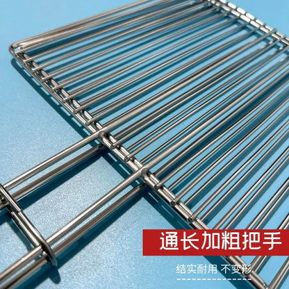 304 Stainless Steel BBQ Grill Basket with Long Handle, Folding Square Mesh