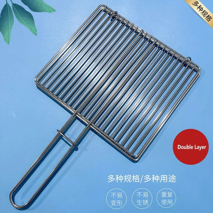 304 Stainless Steel BBQ Grill Basket with Long Handle, Folding Square Mesh