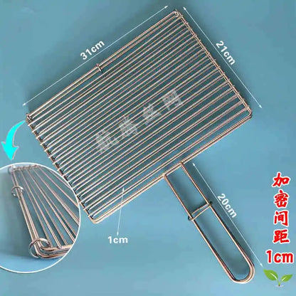 304 Stainless Steel BBQ Grill Basket with Long Handle, Folding Square Mesh - 31X21CM Horizontal