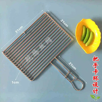 304 Stainless Steel BBQ Grill Basket with Long Handle, Folding Square Mesh - 31X21CM H H