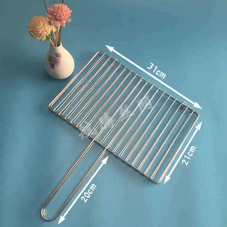 304 Stainless Steel BBQ Grill Basket with Long Handle, Folding Square Mesh - 31X21CM Vertical