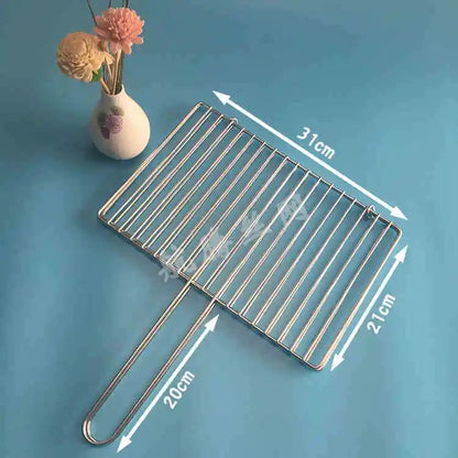 304 Stainless Steel BBQ Grill Basket with Long Handle, Folding Square Mesh - 31X21CM Vertical