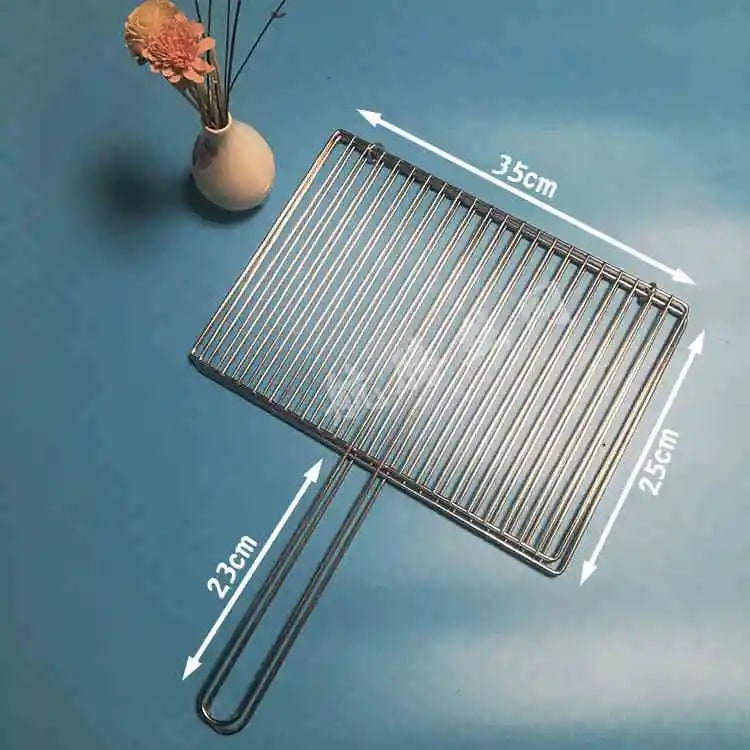 304 Stainless Steel BBQ Grill Basket with Long Handle, Folding Square Mesh - 35X25CM Vertical