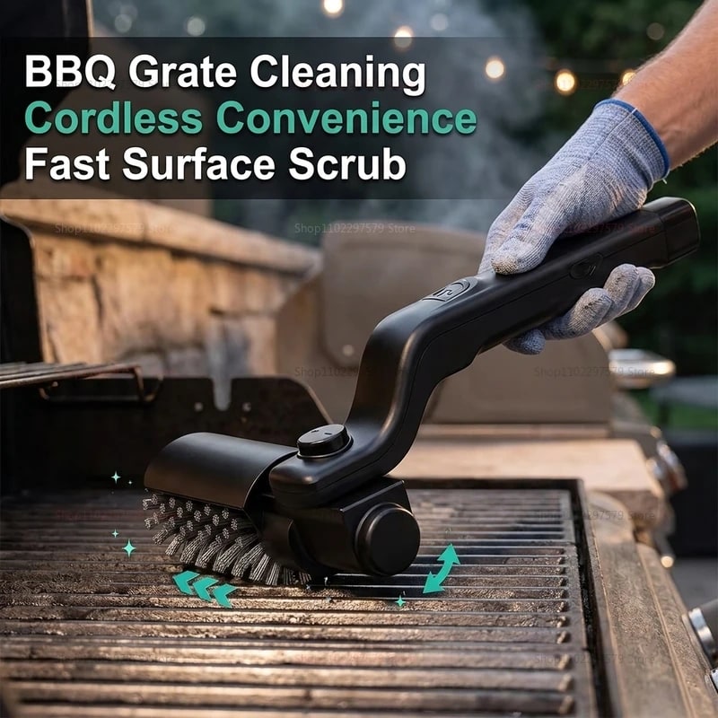 Electric BBQ Grill Brush with Replaceable Head, 2600mAh, Black