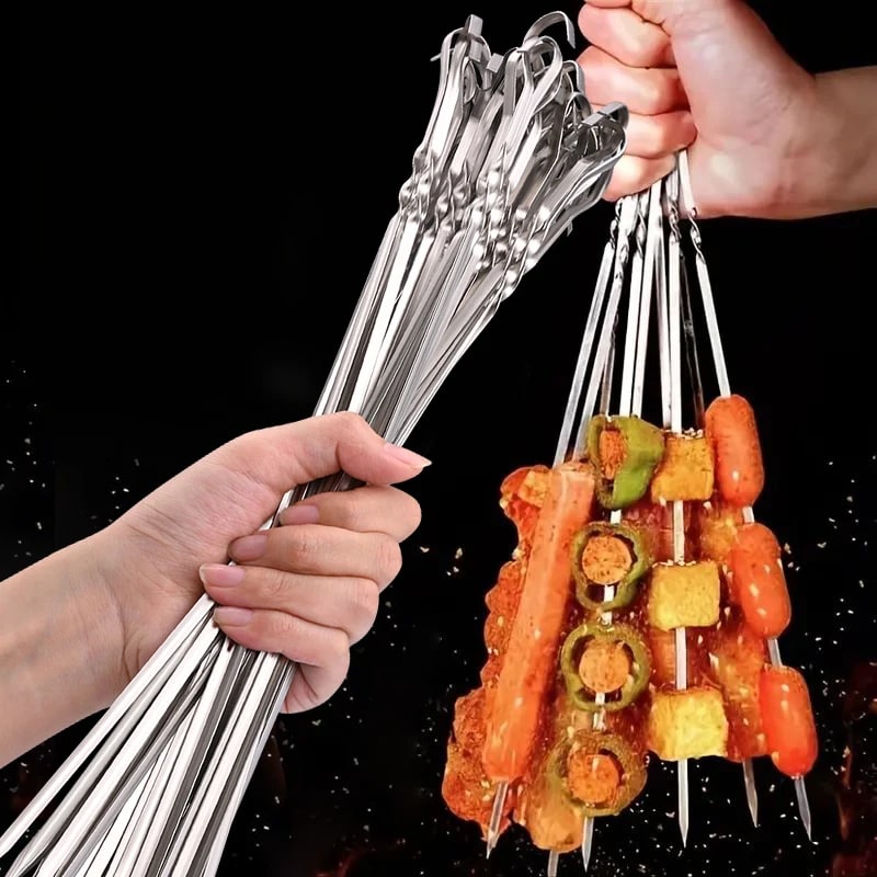 Stainless Steel Flat BBQ Skewers, 33.5cm, 10-100 Pack Options