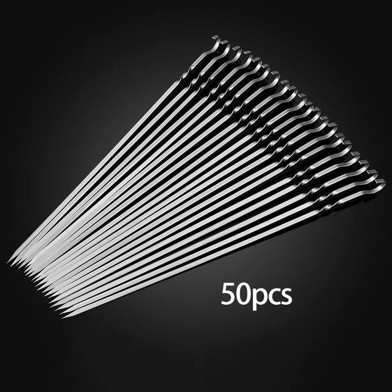 Stainless Steel Flat BBQ Skewers, 33.5cm, 10-100 Pack Options - 50pcs