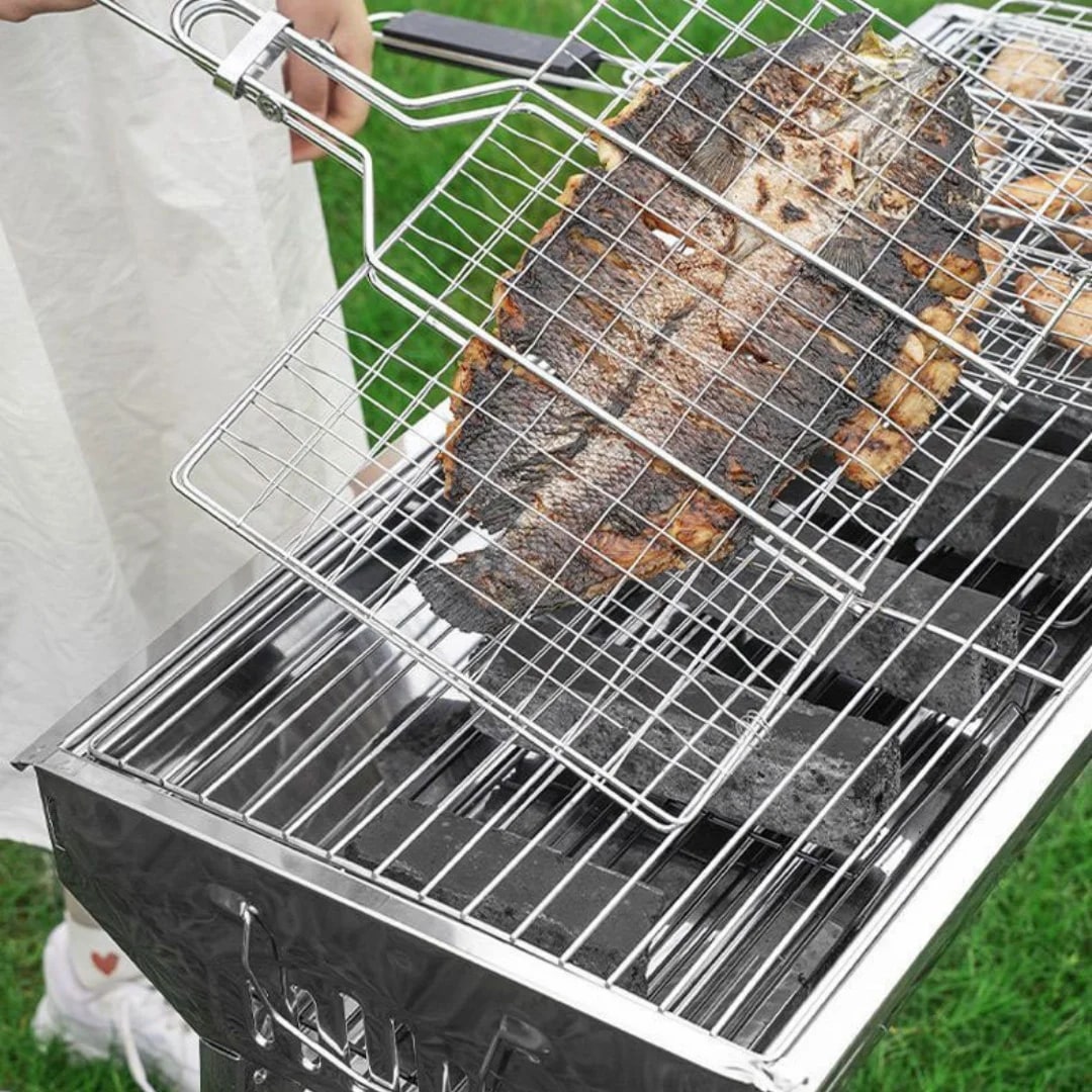 Grill Basket 33 x 20.5cm Folding Outdoor BBQ Basket with Removable Handle
