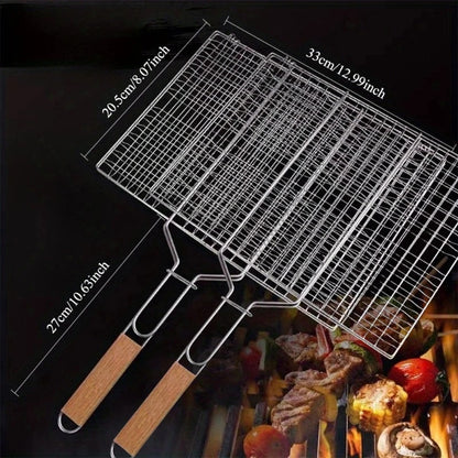 Grill Basket 33 x 20.5cm Folding Outdoor BBQ Basket with Removable Handle - 2Pcs