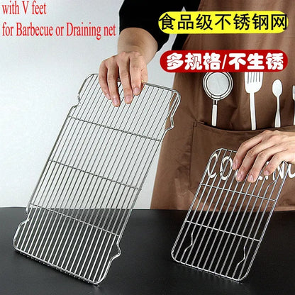 304 Stainless Steel BBQ Grill Grate with V Feet, Food Draining Mesh, Multiple Sizes