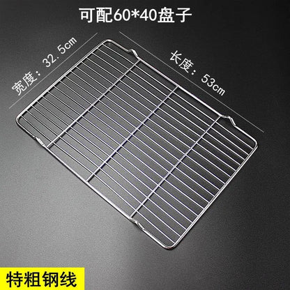 304 Stainless Steel BBQ Grill Grate with V Feet, Food Draining Mesh, Multiple Sizes - 53X32.5X1.5CM