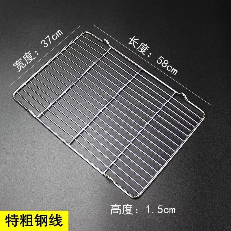 304 Stainless Steel BBQ Grill Grate with V Feet, Food Draining Mesh, Multiple Sizes - 58X37X1.5CM