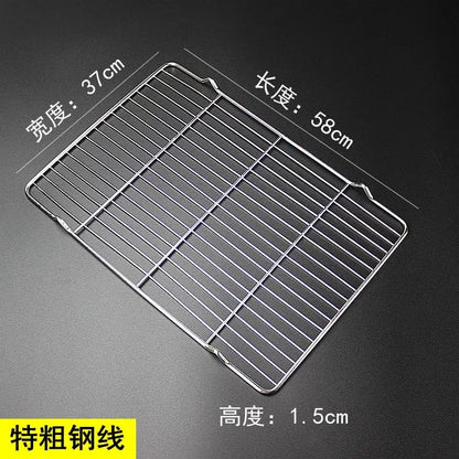 304 Stainless Steel BBQ Grill Grate with V Feet, Food Draining Mesh, Multiple Sizes - 58X37X1.5CM
